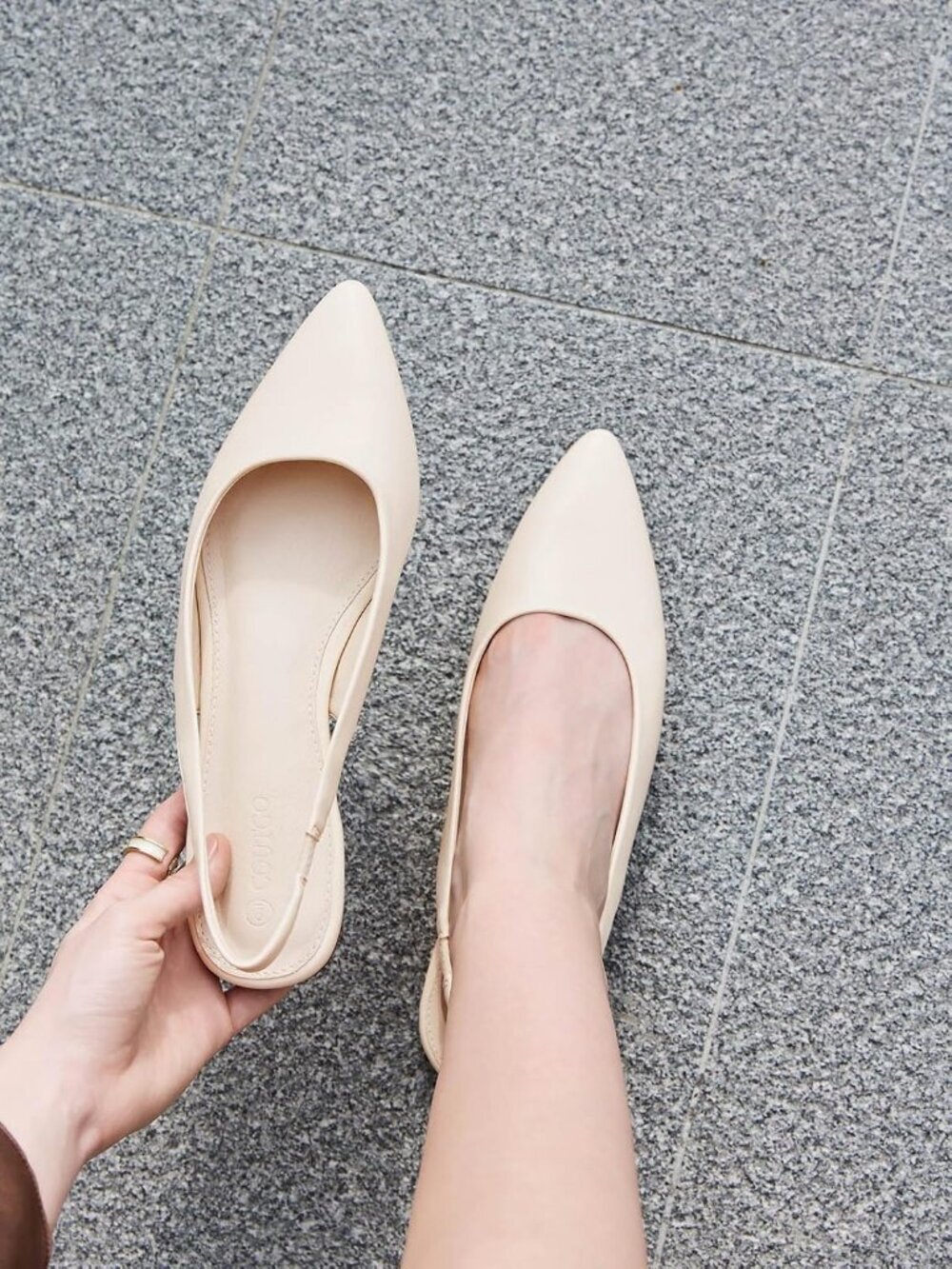 Women's Beige Leather Flat Pointed Closed Toe Slip On Ballet Casual Dressy Shoes - Picture 3 of 5